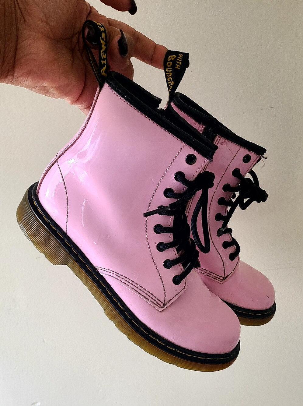 Dr. Martens Girls Pink Patent Lace-Up Ankle Boots Kids Size 3